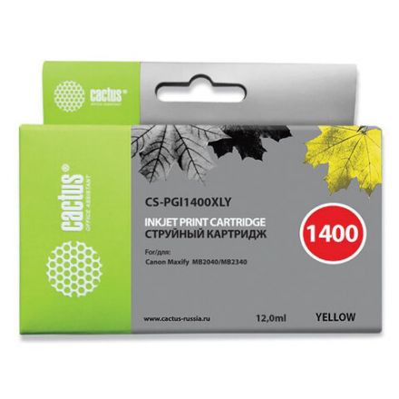 Картридж струйный CACTUS (CS-PGI1400XLY) для CANON МВ2040/МВ2340, желтый Картридж струйный CACTUS (CS-PGI1400XLY) для CANON МВ2040/МВ2340, желтый