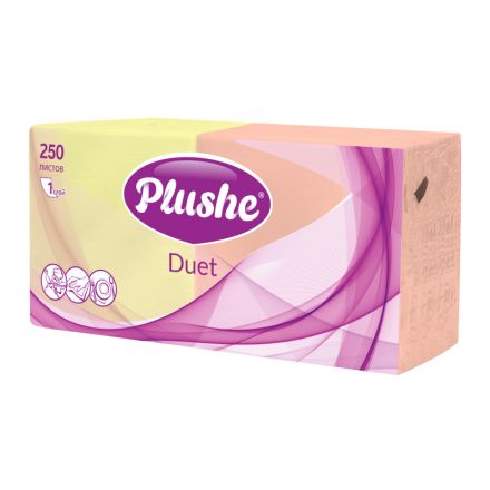 Салфетки бумажные Plushe Duet 24х24 пастель 1сл 250л/уп Салфетки бумажные Plushe Duet 24х24 пастель 1сл 250л/уп