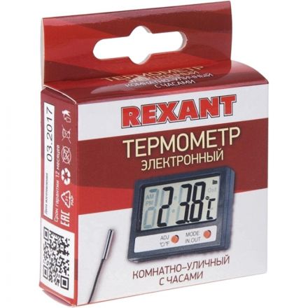 Термометр электронный комнатно-уличный с часами REXANT 70-0505 Термометр электронный комнатно-уличный с часами REXANT 70-0505