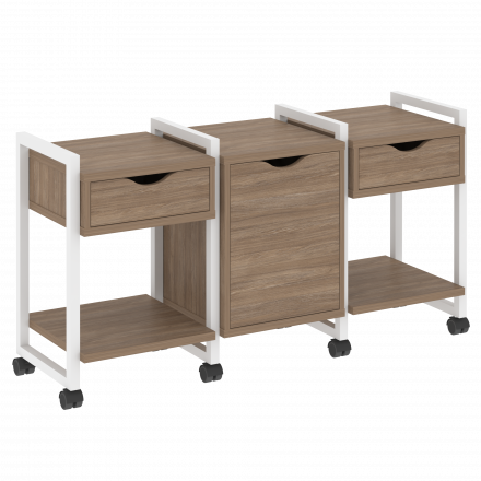 Loft Тумба на колесных опорах наборная. Вариант №6 VR.L-TN-6.K Дуб аризона/Белый металл 1440*460*767