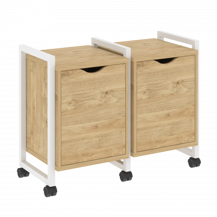 Loft Тумба на колесных опорах наборная. Вариант №2 VR.L-TN-2.K Тиквуд светлый/Белый металл 970*460*767