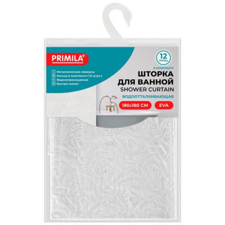 Шторка для ванной EVA, 180х180 см, кольца в комплекте, БЕЛАЯ ГОЛОГРАФИЯ, PRIMILA (ПРИМИЛА), 700102 Шторка для ванной EVA, 180х180 см, кольца в комплекте, БЕЛАЯ ГОЛОГРАФИЯ, PRIMILA (ПРИМИЛА), 700102