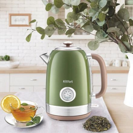 Чайник KITFORT КТ-6110, 1,7 л, 2200 Вт, закрытый нагревательный элемент, сталь, зеленый/бежевый Чайник KITFORT КТ-6110, 1,7 л, 2200 Вт, закрытый нагревательный элемент, сталь, зеленый/бежевый