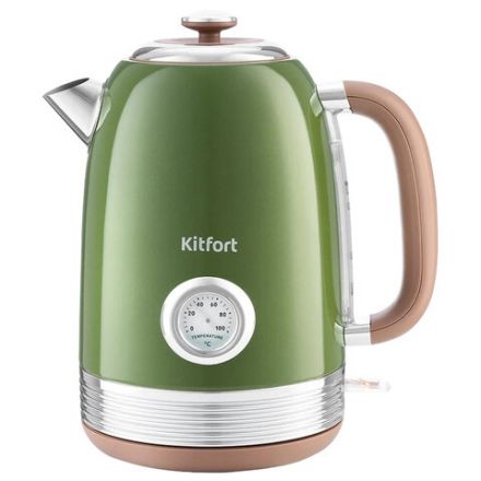 Чайник KITFORT КТ-6110, 1,7 л, 2200 Вт, закрытый нагревательный элемент, сталь, зеленый/бежевый Чайник KITFORT КТ-6110, 1,7 л, 2200 Вт, закрытый нагревательный элемент, сталь, зеленый/бежевый