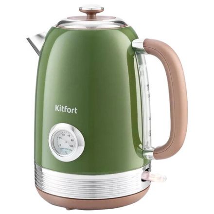 Чайник KITFORT КТ-6110, 1,7 л, 2200 Вт, закрытый нагревательный элемент, сталь, зеленый/бежевый Чайник KITFORT КТ-6110, 1,7 л, 2200 Вт, закрытый нагревательный элемент, сталь, зеленый/бежевый