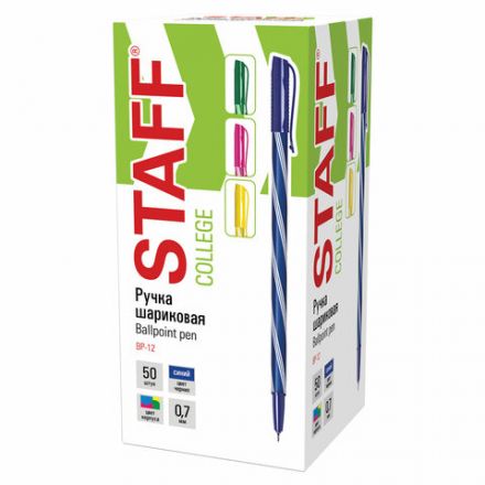 Ручка шариковая STAFF "College BP-12", СИНЯЯ, корпус ассорти, узел 0,7 мм, линия письма 0,35 мм, 143745 Ручка шариковая STAFF "College BP-12", СИНЯЯ, корпус ассорти, узел 0,7 мм, линия письма 0,35 мм, 143745