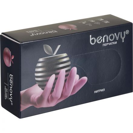 Перчатки нитрил, н/c, н/о, текстур, Benovy (L) 50п/уп, розовый Перчатки нитрил, н/c, н/о, текстур, Benovy (L) 50п/уп, розовый
