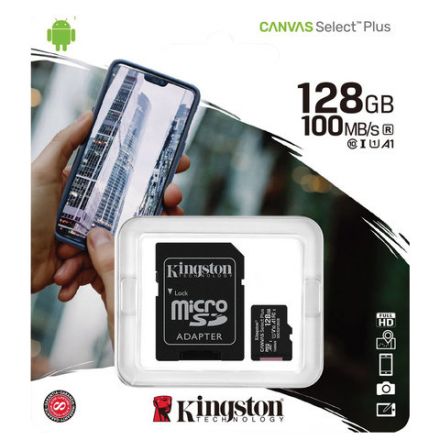 Карта памяти microSDXC 128 GB KINGSTON Canvas Select Plus UHS-I U1,100 Мб/с (class 10), адаптер, SDCS2/128 GB, SDCS2/128GB Карта памяти microSDXC 128 GB KINGSTON Canvas Select Plus UHS-I U1,100 Мб/с (class 10), адаптер, SDCS2/128 GB, SDCS2/128GB