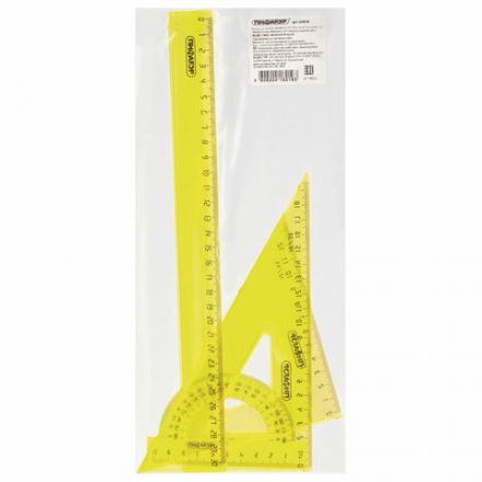 Набор чертежный большой ПИФАГОР (линейка 30 см, 2 треугольника, транспортир), прозрачный, неоновый, пакет, 210629 Набор чертежный большой ПИФАГОР (линейка 30 см, 2 треугольника, транспортир), прозрачный, неоновый, пакет, 210629