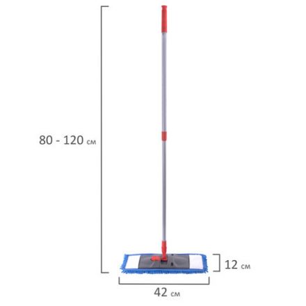 Швабра с флаундером 40 см, черенок 80-120 см, еврорезьба, насадка МОП микрофибра СИНЕЛЬ, индивидуальная упаковка пакет, LAIMA, 606314