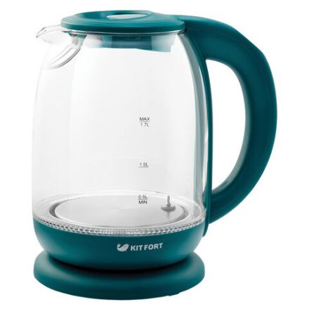 Чайник KITFORT КТ-640-4, 1,7 л, 2200 Вт, закрытый нагревательный элемент, ТЕРМОРЕГУЛЯТОР, стекло, изумрудный Чайник KITFORT КТ-640-4, 1,7 л, 2200 Вт, закрытый нагревательный элемент, ТЕРМОРЕГУЛЯТОР, стекло, изумрудный