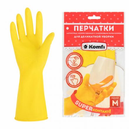 Перчатки МНОГОРАЗОВЫЕ латексные "Для деликатной уборки", размер 7-8, M (средний), вес 26 г, KOMFI, DGL017L