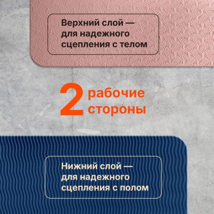 Коврик для йоги и фитнеса спортивный двухцветный, ТПЭ, 183x61x0,6 см, светло-розовый/синий, DASWERK (ДАСВЕРК), 680032