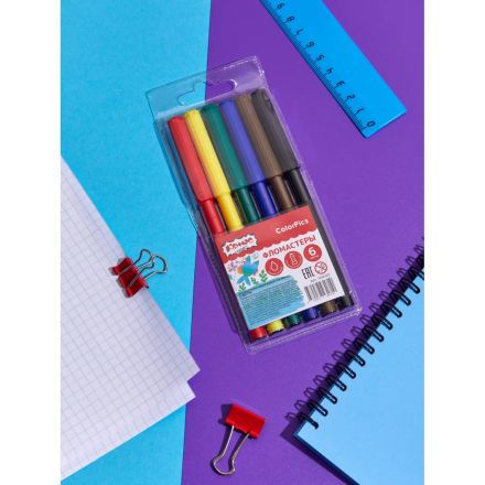 Фломастеры Комус Класс ColorPics набор 6 цв.,вентилир.,смыв., блист. упак Фломастеры Комус Класс ColorPics набор 6 цв.,вентилир.,смыв., блист. упак