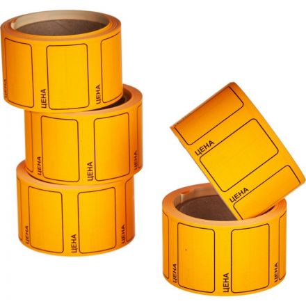 Ценники самоклеящиеся Цена 35x25мм, оранжевая 250шт/рул, 5 рул/уп Ценники самоклеящиеся Цена 35x25мм, оранжевая 250шт/рул, 5 рул/уп