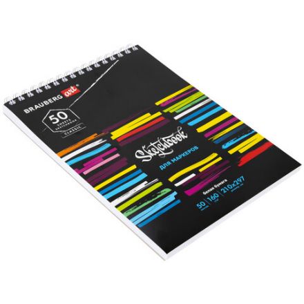 Скетчбук для маркеров, бумага 160 г/м2, 210х297 мм, 50 л., гребень, подложка, BRAUBERG ART CLASSIC, "Неон", 115077 Скетчбук для маркеров, бумага 160 г/м2, 210х297 мм, 50 л., гребень, подложка, BRAUBERG ART CLASSIC, "Неон", 115077