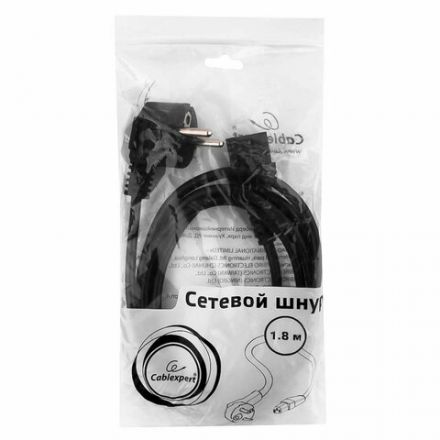 Кабель питания 1,8 м, CABLEXPERT, Schuko-C13, 3x0,5 мм2, 6 A, с заземлением, черный, PC-186 Кабель питания 1,8 м, CABLEXPERT, Schuko-C13, 3x0,5 мм2, 6 A, с заземлением, черный, PC-186