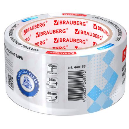 Клейкая лента упаковочная 48 мм х 66 м КРИСТАЛЬНАЯ, индивидуальная упаковка, толщина 45 микрон, BRAUBERG, 440153 Клейкая лента упаковочная 48 мм х 66 м КРИСТАЛЬНАЯ, индивидуальная упаковка, толщина 45 микрон, BRAUBERG, 440153