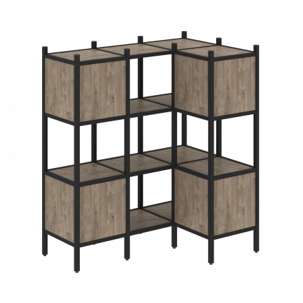Loft Угловой внутренний стеллаж наборный VR.L-29 Тиквуд тёмный/Чёрный металл 1278*862*1458