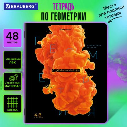 Тетрадь предметная PIGMENT 48 л., глянцевый УФ-лак, ГЕОМЕТРИЯ, клетка, подсказ, BRAUBERG, 404763 Тетрадь предметная PIGMENT 48 л., глянцевый УФ-лак, ГЕОМЕТРИЯ, клетка, подсказ, BRAUBERG, 404763