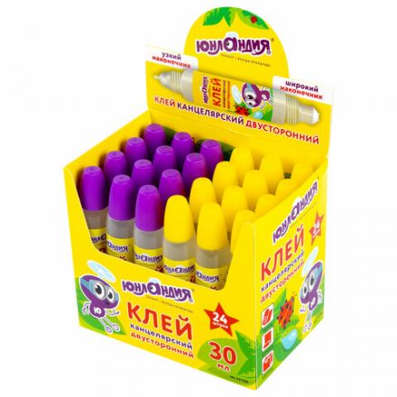 Клей канцелярский двусторонний ЮНЛАНДИЯ, 30 мл, с узким и широким аппликаторами, 227536 Клей канцелярский двусторонний ЮНЛАНДИЯ, 30 мл, с узким и широким аппликаторами, 227536