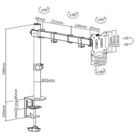 Кронштейн для монитора настольный VESA 75х75, 100х100, 17"-32", до 8 кг, SONNEN STATIC, 455942