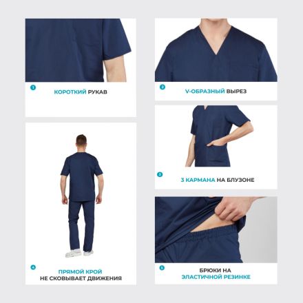 Костюм хирурга универс./м05-КБР т.синий (р.52-54) р.158-164 Костюм хирурга универс./м05-КБР т.синий (р.52-54) р.158-164