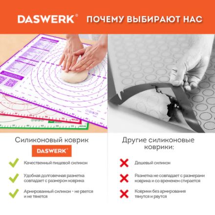 Коврик силиконовый для раскатки/запекания 40х60 см, фиолетовый, ПОДАРОК пластиковый нож, DASWERK (ДАСВЕРК), 608425