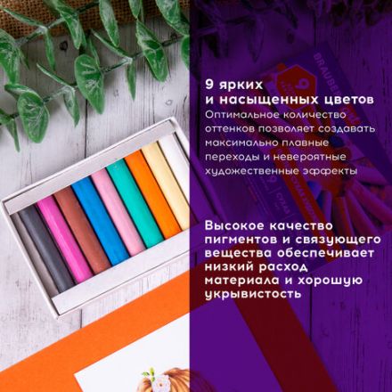Пастель сухая художественная BRAUBERG ART DEBUT, 9 цветов, круглое сечение, 181459 Пастель сухая художественная BRAUBERG ART DEBUT, 9 цветов, круглое сечение, 181459