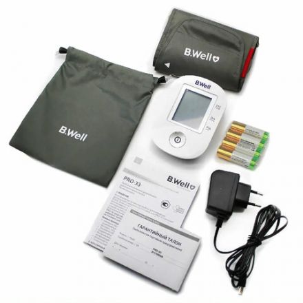 Тонометр B.WELL PRO-33ad, манжета 22-42 см, автоматический, на плечо, адаптер питания, PRO-33 ad Тонометр B.WELL PRO-33ad, манжета 22-42 см, автоматический, на плечо, адаптер питания, PRO-33 ad