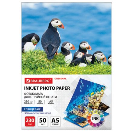 Фотобумага глянцевая, А5, 230 г/м2, односторонняя, 50 листов, BRAUBERG ORIGINAL, 363977 Фотобумага глянцевая, А5, 230 г/м2, односторонняя, 50 листов, BRAUBERG ORIGINAL, 363977