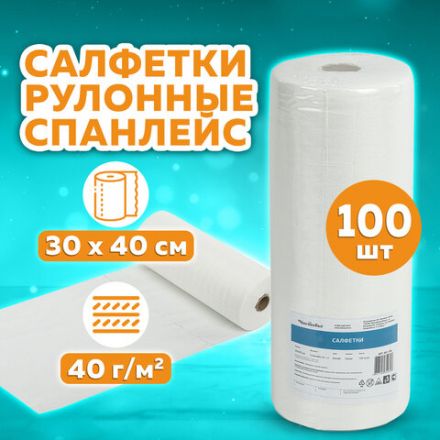 Салфетка одноразовая белая в рулоне 100 шт., 30х40 см, спанлейс 40 г/м2, ЧИСТОВЬЕ, 601-795 Салфетка одноразовая белая в рулоне 100 шт., 30х40 см, спанлейс 40 г/м2, ЧИСТОВЬЕ, 601-795
