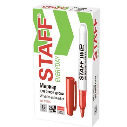 Маркер стираемый для белой доски STAFF "EVERYDAY" WBM-093, КРАСНЫЙ, 2,5 мм, тонкий корпус, 151095 Маркер стираемый для белой доски STAFF "EVERYDAY" WBM-093, КРАСНЫЙ, 2,5 мм, тонкий корпус, 151095