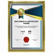 Рамка 21х30 см небьющаяся, багет 15 мм пластик, BRAUBERG "Respect", золотистая, 391272 Рамка 21х30 см небьющаяся, багет 15 мм пластик, BRAUBERG "Respect", золотистая, 391272