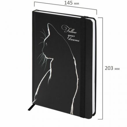 Ежедневник недатированный с резинкой А5 145х203 мм, BRAUBERG, твердый, 160 л., "Black cat", 116305