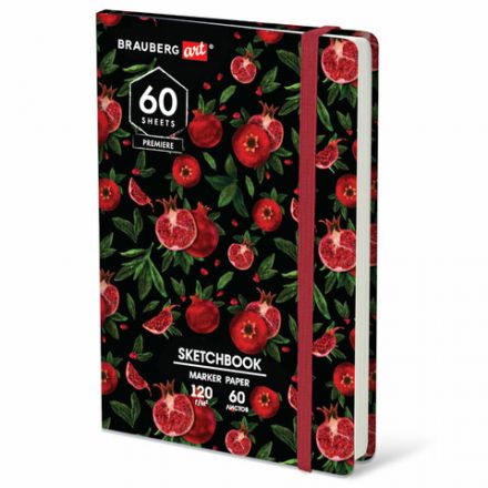 Скетчбук для маркеров 120 г/м2, 148х210 мм, 60 л., твердая обложка, резинка, BRAUBERG ART PREMIERE, МИКС, 115103 Скетчбук для маркеров 120 г/м2, 148х210 мм, 60 л., твердая обложка, резинка, BRAUBERG ART PREMIERE, МИКС, 115103