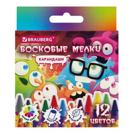 Восковые мелки BRAUBERG "МОНСТРИКИ", 12 цветов, 273238 Восковые мелки BRAUBERG "МОНСТРИКИ", 12 цветов, 273238