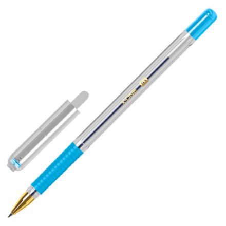 Ручки шариковые с грипом BRAUBERG "X-ONE", НАБОР 10 ШТУК, СИНИЕ, корпус прозрачный, узел 0,5 мм, линия письма 0,35 мм, 143990