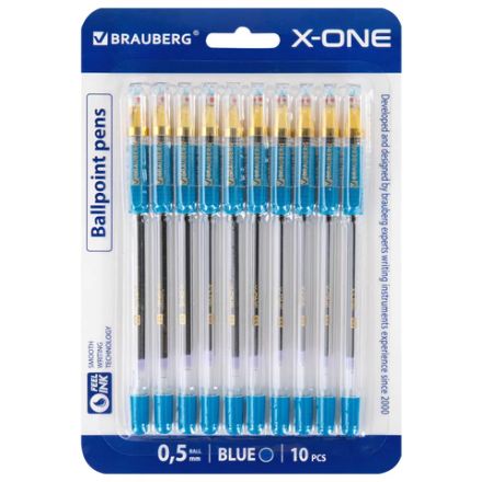 Ручки шариковые с грипом BRAUBERG "X-ONE", НАБОР 10 ШТУК, СИНИЕ, корпус прозрачный, узел 0,5 мм, линия письма 0,35 мм, 143990 Ручки шариковые с грипом BRAUBERG "X-ONE", НАБОР 10 ШТУК, СИНИЕ, корпус прозрачный, узел 0,5 мм, линия письма 0,35 мм, 143990