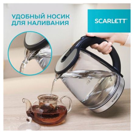 Чайник SCARLETT SC-EK27G103, 1,8 л, 1800 Вт, закрытый нагревательный элемент, стекло, черный Чайник SCARLETT SC-EK27G103, 1,8 л, 1800 Вт, закрытый нагревательный элемент, стекло, черный