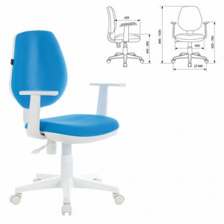 Кресло детское BRABIX "Fancy MG-201W", с подлокотниками, пластик белый, голубое, 532411, MG-201W_532411 Кресло детское BRABIX "Fancy MG-201W", с подлокотниками, пластик белый, голубое, 532411, MG-201W_532411