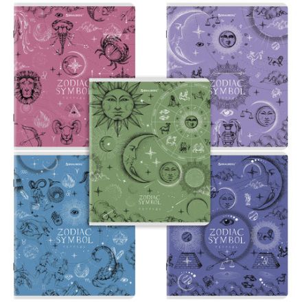Тетрадь А5, 48 л., BRAUBERG, скоба, клетка, матовая ламинация, фольга, "Zodiac Symbol" (микс в спайке), 404369 Тетрадь А5, 48 л., BRAUBERG, скоба, клетка, матовая ламинация, фольга, "Zodiac Symbol" (микс в спайке), 404369