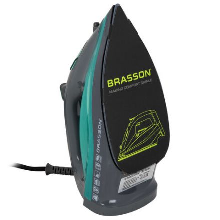Утюг паровой BRASSON (БРАССОН) SI-2550, 2400 Вт, керамика, автоотключение, антикапля, ШНУР 2,8 м, самоочистка, графит/бирюзовый, 458309