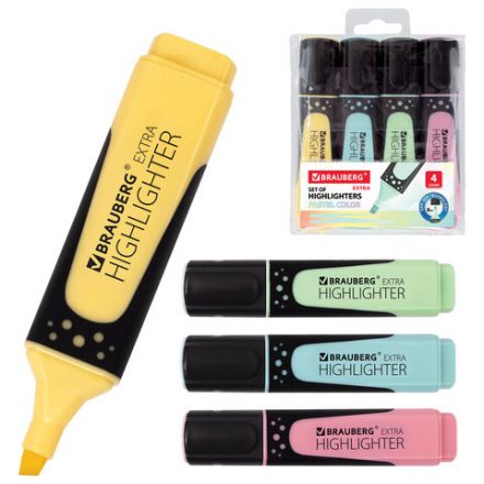 Набор текстовыделителей BRAUBERG 4 шт., АССОРТИ, "EXTRA PASTEL", прорезиненный корпус, линия 1-5 мм, 151756 Набор текстовыделителей BRAUBERG 4 шт., АССОРТИ, "EXTRA PASTEL", прорезиненный корпус, линия 1-5 мм, 151756