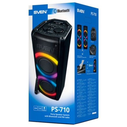 Колонка портативная SVEN PS-710, 100 Вт, TWS, Bluetooth, FM, USB, microSD, LED-дисплей, черный, SV-021696 Колонка портативная SVEN PS-710, 100 Вт, TWS, Bluetooth, FM, USB, microSD, LED-дисплей, черный, SV-021696