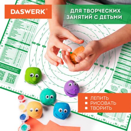 Коврик силиконовый для раскатки/запекания 40х60 см, зеленый, ПОДАРОК пластиковый нож, DASWERK (ДАСВЕРК), 608426