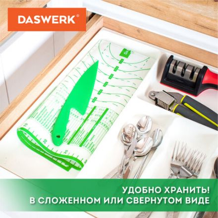 Коврик силиконовый для раскатки/запекания 40х60 см, зеленый, ПОДАРОК пластиковый нож, DASWERK (ДАСВЕРК), 608426
