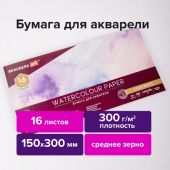 Альбом для акварели, бумага 300 г/м2, 150х300 мм, среднее зерно, 16 листов, склейка, BRAUBERG ART PREMIERE, 113218