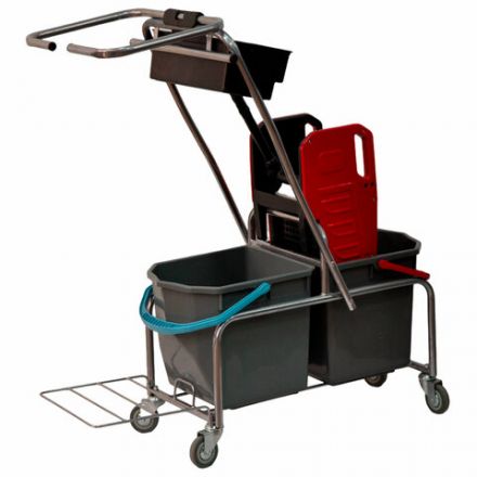 Тележка уборочная Eco-Force, 2 ведра по 25 л, отжим, лоток для химии, держатель для мешка, металлический каркас, бесшумные колеса, 22EF/6 Тележка уборочная Eco-Force, 2 ведра по 25 л, отжим, лоток для химии, держатель для мешка, металлический каркас, бесшумные колеса, 22EF/6