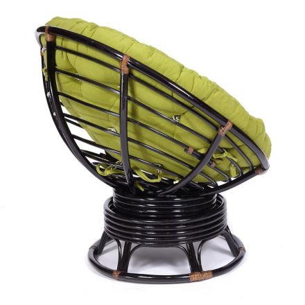 Кресло-качалка Папасан/Papasan (W 23/01 B) /с подушкой/ 115х78х104см, античный черно-коричневый, флок олива, 23